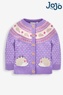 JoJo Maman Bébé Lilac Purple Hedgehog Fair Isle Cardigan (101200) | SGD 54