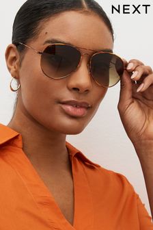 Brązowy szylkretowy - Klasyczne okulary przeciwsłoneczne w stylu aviator (101411) | 90 zł