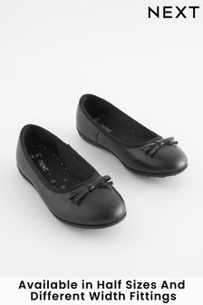 Black Wide Fit (G) School Leather Ballet Shoes (101452) | AED116 - AED150