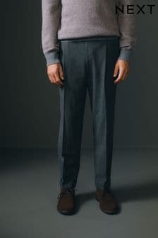 Charcoal Grey Relaxed Tapered Relaxed Fit Brushed Flannel Trousers (101674) | $59