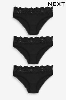 黑色 - 蕾絲羅紋女內褲3件裝 (101786) | HK$152