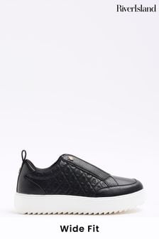 River Island Black Wide Fit Embossed Plimsole Trainers (101794) | €50