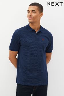 Navy Print Regular Fit Pique Polo Shirt (101873) | ₪ 70