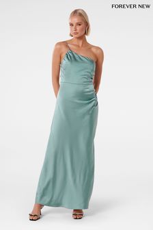 Forever New Sage Green Kelly One Shoulder Satin Maxi Dress (101902) | €72