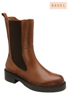 Ravel Brown Light Leather High Cut Gusset Chelsea Boots (102088) | ₪ 553