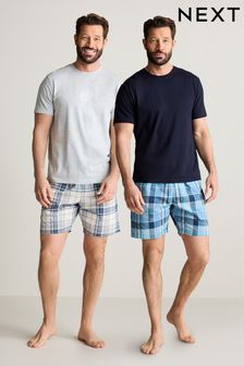 Navy Blue/Grey Lightweight Cotton Short Pyjamas Set 2 Pack (102155) | ￥7,430