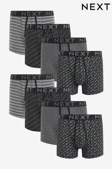 Black Grey Pattern 8 pack A-Front Boxers (102443) | AED96
