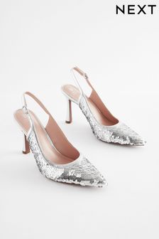 Silver Forever Comfort® Sequin Point Toe Slingback Heels (102570) | kr487