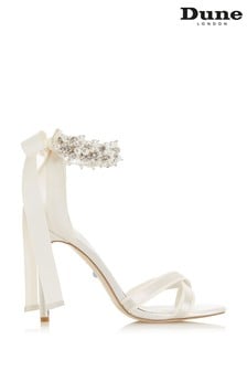 Dune London Martine Ivory Satin Embellished Ankle Tie Court (102602) | CHF 301