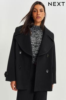 Black Double Breasted Long Sleeved Peacoat (102679) | €110