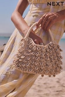 Natural Crochet Shell Handheld 100% Cotton Bag (103043) | $51