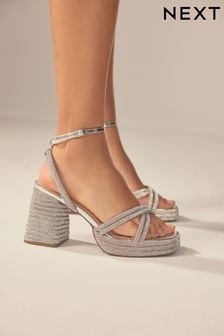 Silver Forever Comfort® Jewel Bling Platform Heels (103654) | $94