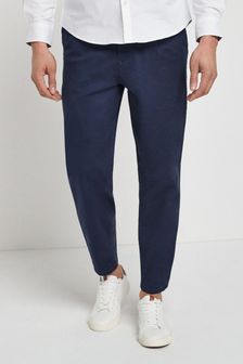 French Navy Single Pleat Relaxed Tapered Fit Stretch Chino Trousers (103706) | kr244