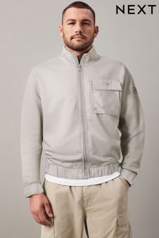 Light Grey Non-Hooded Utility Zip Through Jacket (103731) | 178 QAR