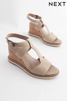 رملي - حذاء على شكل حرف T بكعب وتد جلد ®Forever Comfort (103899) | 252 ر.س