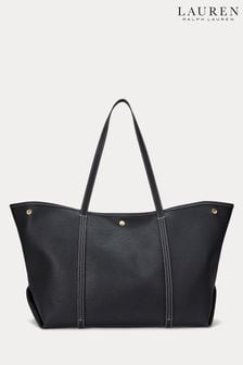 Black - Lauren Ralph Lauren Pebbled Leather Large Emerie Tote Bag (104325) | kr8 400