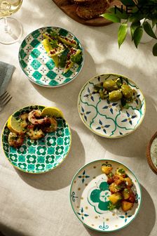 Set of 4 Green Patterned Tapas Plates (104876) | €18