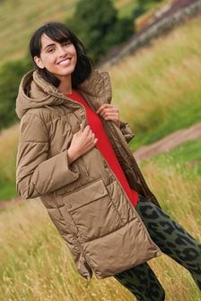 Camel Boxy Fit Hooded Shower Resistant Padded Jacket (105102) | $106