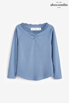 Abercrombie & Fitch Blue Long Sleeve Lace Trim Top