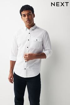 أبيض - قميص أكسفورد مزركش بكم طويل (105365) | د.ك 9