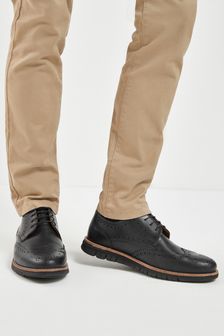 Black Leather Motion Flex Brogue Shoes (105555) | ₪ 214
