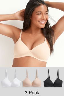 Black/White/Nude Pad Non Wire Nursing Cotton Blend Bras 3 Pack (105563) | TRY 835