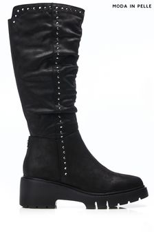 Moda in Pelle Halsey Rouched Wedge Long Black Boots (105967) | ₪ 800