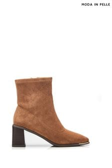 Moda in Pelle Loni Square Toe Block Heeled Brown Boot With Metal Toe Rand (106154) | 688 QAR
