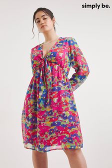Розовое приталенное платье с цветочным принтом и декоративным узлом Simply Be (106181) | €23