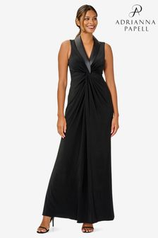 Adrianna Papell Black Jersey Tuxedo Gown (106694) | 886 QAR