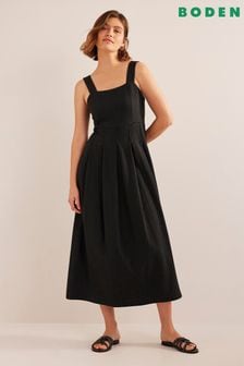Boden Black Strappy Seersucker Midi Dress (106837) | €51