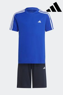 adidas Blue/Black Sportswear Train Essentials Aeroready 3-Stripes Regular-Fit Training Set (106844) | $40