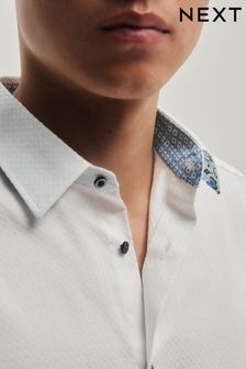 White/Blue Floral Regular Fit Trimmed Formal Shirt (106912) | $56