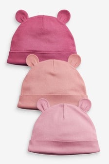 Pink - 3 Pack Baby Beanie Hats (0-18mths) (107049) | BGN23
