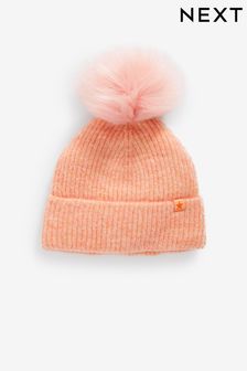 Peach Pink Pom Pom Beanie Hat (3-16yrs) (107133) | KRW12,800 - KRW19,200