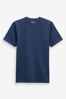 כחול כהה - גזרה רפויה עם צווארון-וי - חולצת טי (107259) | ‏21 ₪