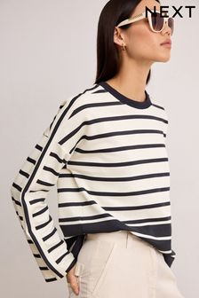 Ecru/Marineblau - Rundhals-Sweatshirt mit eleganten Streifen (107912) | 44 €