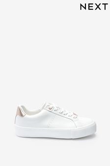 White With Rose Gold Extra Wide Fit Signature Chunky Leather Lace-Up Trainers (108159) | ₪ 157