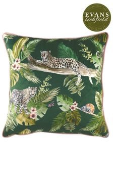 Evans Lichfield Green Jungle Leopard Velvet Polyester Filled Cushion (108308) | CHF 26