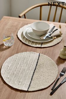 Set of 2 Cream Boucle Fabric Placemats (108416) | MYR 68