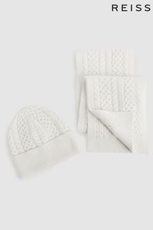 Reiss Ecru Heath Junior Knitted Scarf and Beanie Hat Set (108616) | 279 QAR