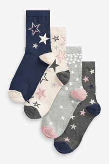 Navy Metallic Fibre Star Pattern Ankle Socks 4 Pack (109427) | €13