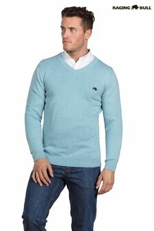 Raging Bull Sea Pullover aus Baumwoll-Kaschmirmischung mit V-Ausschnitt, Blau (109630) | 94 € - 113 €