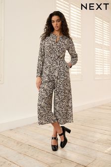 Mono Animal Print Long Sleeve Belted Jumpsuit (110055) | €19