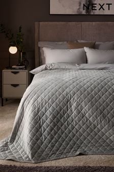 Silver Grey Hamilton Velvet Quilted Bedspread (110795) | kr670 - kr1,116