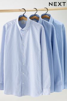 Blue Stripe and Check Regular Fit Single Cuff Shirts 3 Pack (110809) | $90
