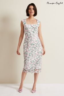 Phase Eight White Floral Diana Lace Midi Dress (110888) | OMR77