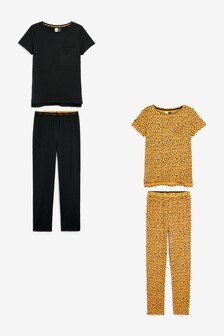 Ochre Yellow/Black Spot 2 Pack Cotton Pyjamas (111053) | BGN 73