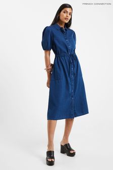 French Connection Blue Zaves Chambray Shirt Dress (111201) | ₪ 427