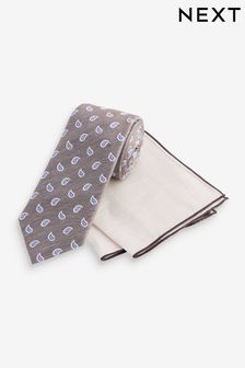 Neutral Paisley Slim Tie And Pocket Square Set (112777) | €10
